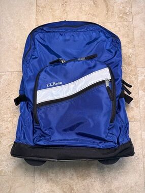 LL Bean Deluxe Rolling Wheeled Backpack Book Bag Carry-on Luggage Royal Blue